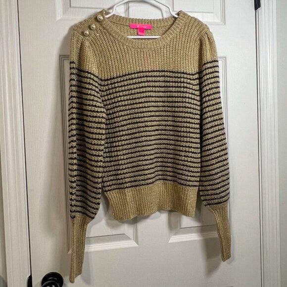 NWT Lilly Pulitzer Finney Sweater Sand Bar Sparkle Strip Size S - Picture 4 of 13